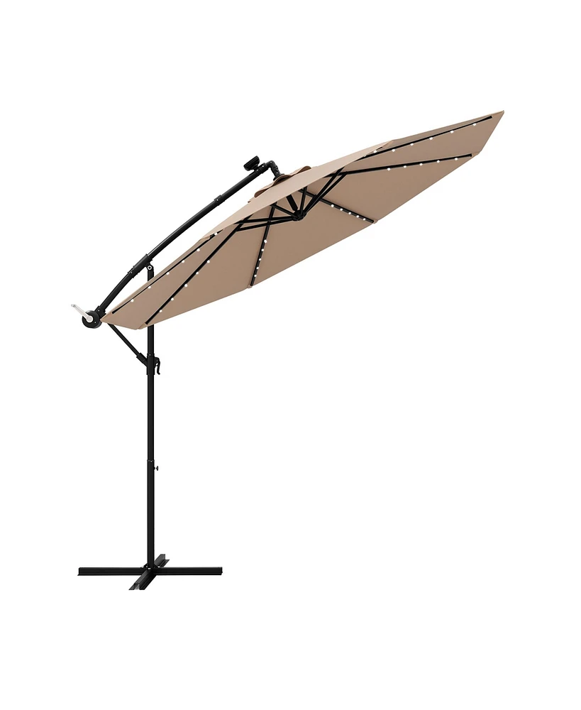 Gymax 10ft Solar Patio Umbrella Outdoor Offset Hanging w/ 40 Led Lights