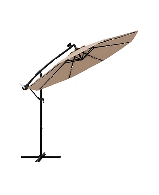 Gymax 10ft Solar Patio Umbrella Outdoor Offset Hanging w/ 40 Led Lights