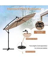 Gymax 10ft Solar Patio Umbrella Outdoor Offset Hanging w/ 40 Led Lights