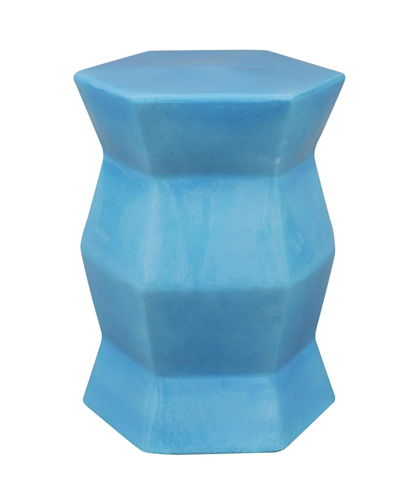 Moderno Hexagon Ceramic Garden Stool Side Table - Indoor or Outdoor 17.25-Inch H Moonstone Glazed Finish