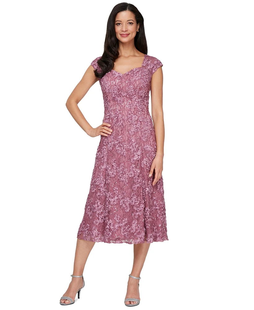Alex Evenings Women's Sweetheart-Neck Lace Sequin Soutache Dress