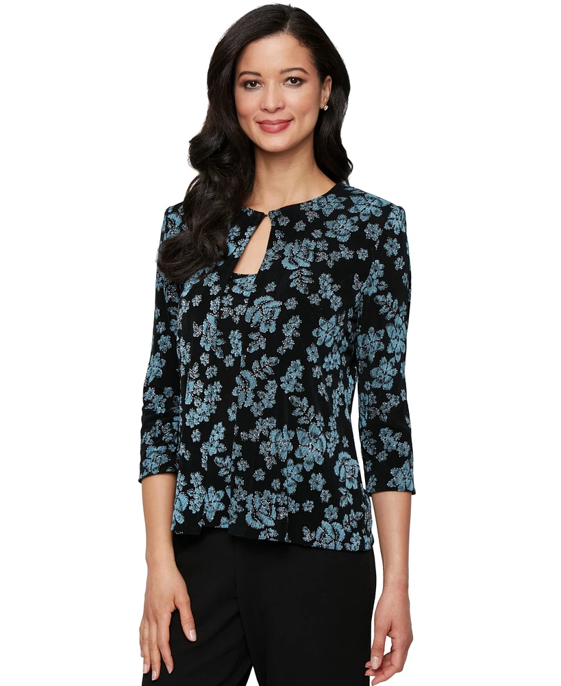 Alex Evenings Women's Printed Glitter-Knit Scoop-Neck Tank Top & Jacket