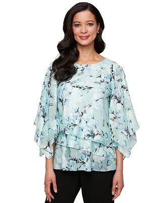 Alex Evenings Women's Printed Layered 3/4-Sleeve Blouse