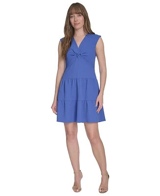 Tommy Hilfiger Petite Jacquard Twist-Front Tiered Dress