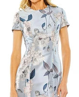 Mac Duggal Women's Short Sleeve Fitted Floral Mini Dress