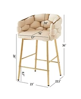 Set of 2 Modern 28 Inch Upholstered Counter Stools with Soft Back Cushion Metal Frame and Footrest for Kitchen Dining or Living Room-The Pop Home
