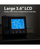 Magnasonic Projection Alarm Clock with Am/Fm Radio, Battery Backup, Auto Time Set, Dual Alarm, Sleep Timer, Indoor Temperature/Day/Date Display & Bonu