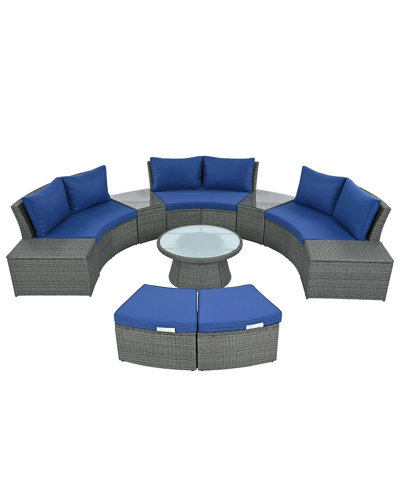 Mondawe 10-Piece Outdoor Sectional Half Round Patio Rattan Sofa Set, Pe Wicker Conversation Furniture Set