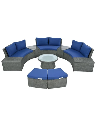 Mondawe 10-Piece Outdoor Sectional Half Round Patio Rattan Sofa Set, Pe Wicker Conversation Furniture Set