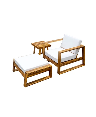 Mondawe Acacia Wood Outdoor Lounge Set - Chair & Ottoman, Perfect for Patios, Balconies, and Gardens