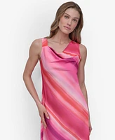 Dkny Petite Printed Cowlneck Sleeveless Midi Dress