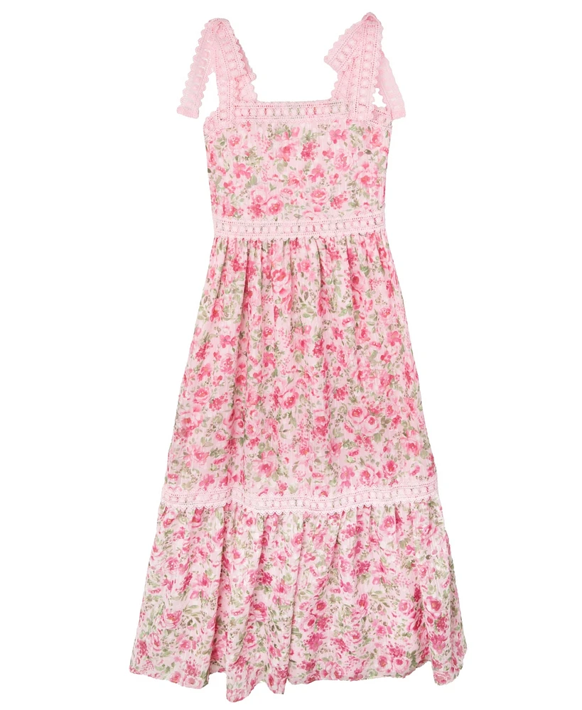 Rare Editions Big Girls Floral and Crochet Trim Maxi Dress