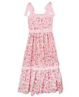 Rare Editions Big Girls Floral and Crochet Trim Maxi Dress