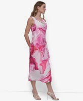 Dkny Women's Printed Cowlneck Sleeveless Midi Dress