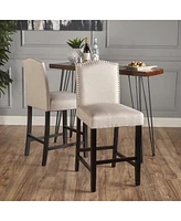 Set of 2 Upholstered Barstools with Nailhead Trim Cushioned Back and Seat Solid Wood Legs and Footrest for Kitchen or Dining Room-The Pop Home