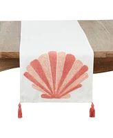 Saro Lifestyle Ocean Breeze Embroidered Seashell Table Runner, 16" x 72"