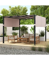 Flat Top Pergola with Retractable Canopy for Garden Pool Porch and Backyard