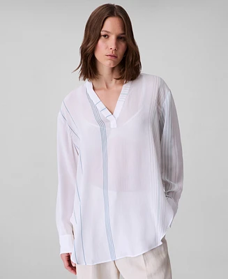 Calvin Klein Women's Printed Crinkled V-Neck Shirt