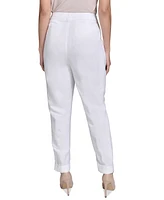 Calvin Klein Petite Linen-Blend Mid Rise Slim-Leg Pants