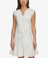 Dkny Women's Embroidered Pom-Pom-Trim Back-Cutout Dress