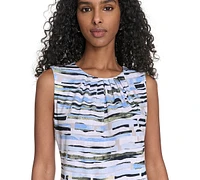 Calvin Klein Petite Striped Pleated-Neck Top
