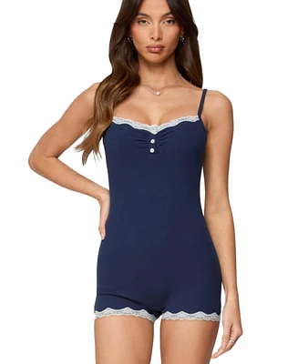 Edikted Women's Juni Henley Ribbed Romper