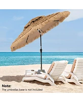 Gymax 7 Ft Hawaiian Style Umbrella Sun-proof Thatched Patio Tiki Umbrella w/8 Ribs