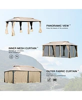 Gazebo 10x20FT, Outdoor with Double Roofs, Privacy Curtains, Mosquito Nettings, Heavy Duty Metal Frame Party Tent Canopy for Patio, Backyard, D