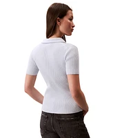 Calvin Klein Jeans Women's Cotton Ribbed Monogram-Logo Polo Top