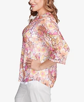 Ruby Rd. Plus Floral Printed Lace Lined Top