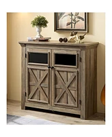 Multifunctional Coffee Bar Cabinet with Barn Door Accent