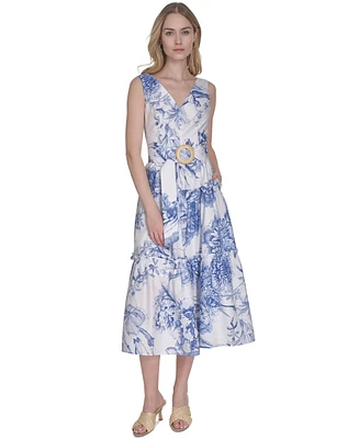Vince Camuto Women's Belted Cotton Sleeveless Dress