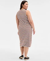 On 34th Trendy Plus Striped Knot-Front Knit Midi Dress
