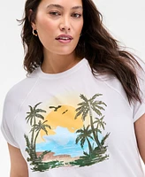 On 34th Trendy Plus Raglan-Seam Palm-Print T-Shirt, Exclusively at Macy's