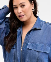 On 34th Trendy Plus Chambray Cropped Jacket, Exclusively at Macy's