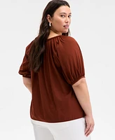 On 34th Trendy Plus Braided-Trim Short-Sleeve Top, Exclusively at Macy's