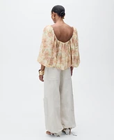 Mango Women's Open-Back Floral Blouse