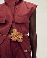 Mango Women's Flower Detail Thin Leather Belt