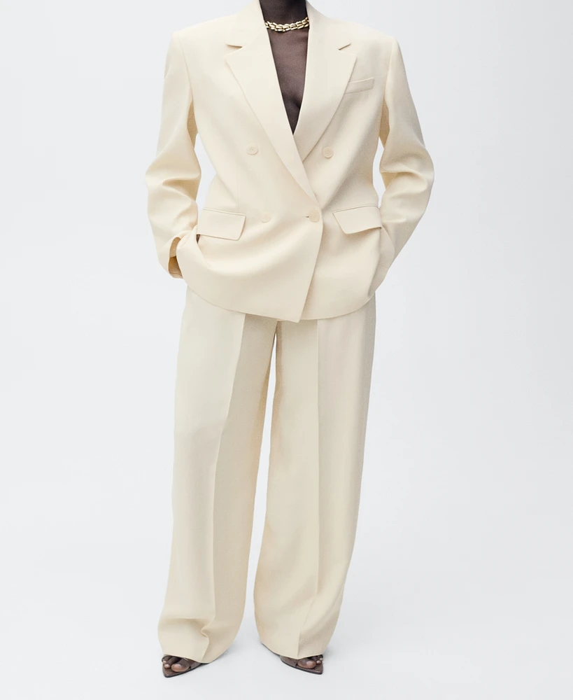 Mango Women's Pleated Wide Leg Suit Pants