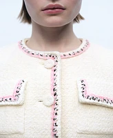 Mango Women's Contrasting Trims Tweed Jacket