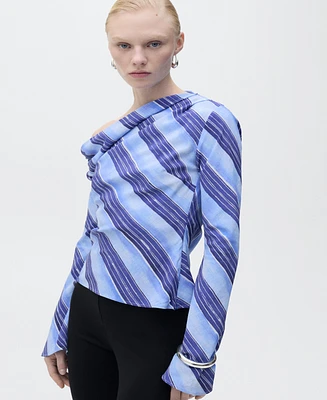 Mango Women's Asymmetrical Striped Blouse
