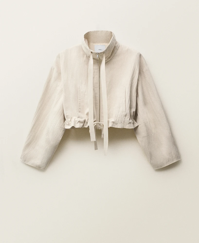 Mango Women's Linen Blend Crop Jacket
