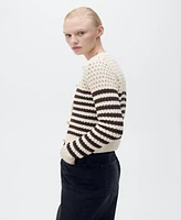Mango Women's Striped Openwork Knitted Cardigan Sweater