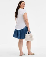 On 34th Trendy Plus Size Raglan Seam Palm Print T Shirt Denim Bubble Hem Mini Skirt Exclusively At Macys