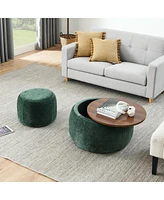 Multifunctional Round Ottoman Coffee Table with Wood Lid Hidden Seat and Storage for Bedroom or Living Room No Assembly Needed-The Pop Home