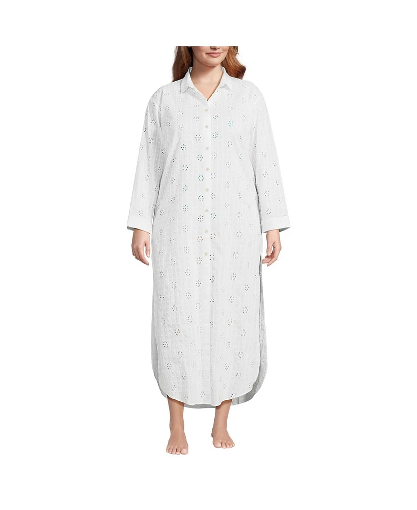 Lands' End Plus Eyelet Button Down Maxi Cover-up Dress