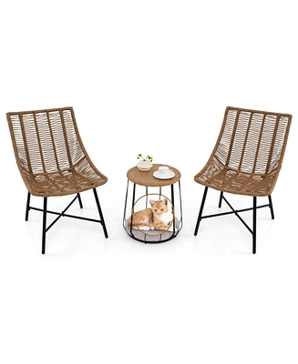 3 Pcs Outdoor Furniture Set with Pet House & Heavy Duty Metal Frame