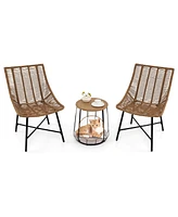 3 Pcs Outdoor Furniture Set with Pet House & Heavy Duty Metal Frame