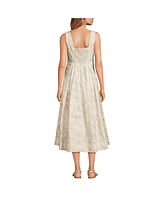 Lands' End Women's Pleated Square Neck Cotton Poplin Midi Dress