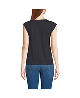 Lands' End Women's Linen Blend Cap Sleeve Gathered Shoulder Tee